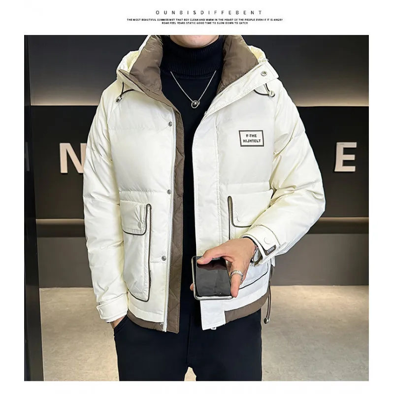 New Winter Men's White Duck Down Jacket Fashion Luxury Letter Print Patchwork Stand Up Thick Warm Down Jacket Male Outwarer