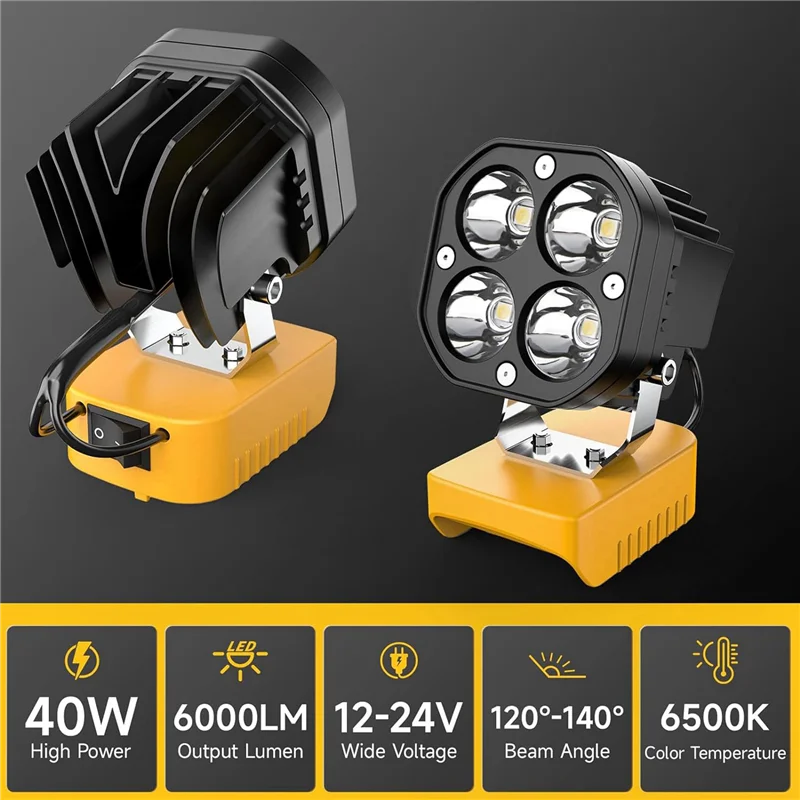 

ABHS-3X LED Work Light For 20V Battery,40W 6000LM Flashlight,Flood Light,20V Battery Cordless Work Light 120°