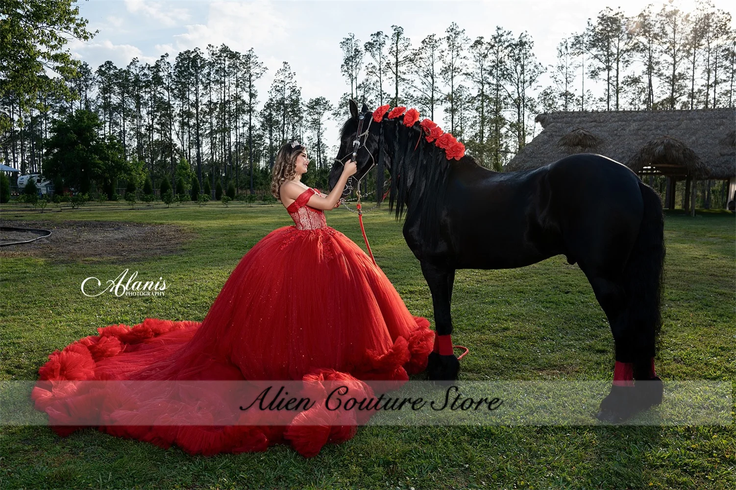 Mexican Red Quinceanera Dress Applique Beading Crystals Ruffle Princess Vestidos Ball Gown Sweet 16 Vestidos De 15 Años