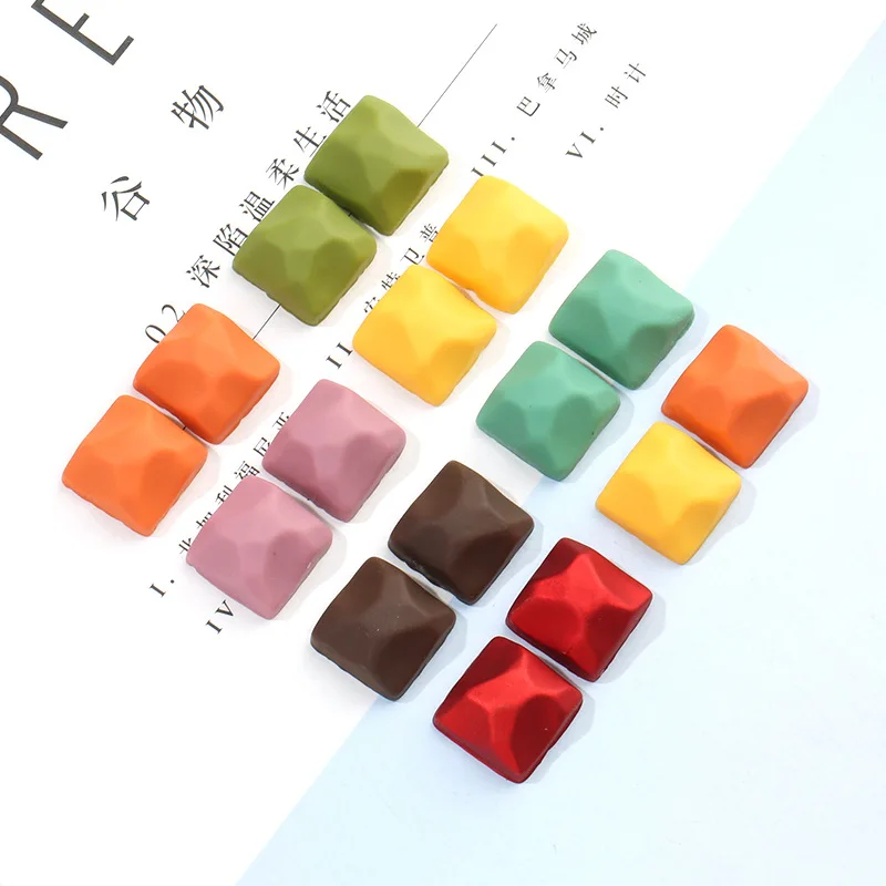 New Resin Cabochons Flatback 10pcs Geometric Square Shape Button with Lumpy Face Vintage Flat Back Embellishments for Decoration