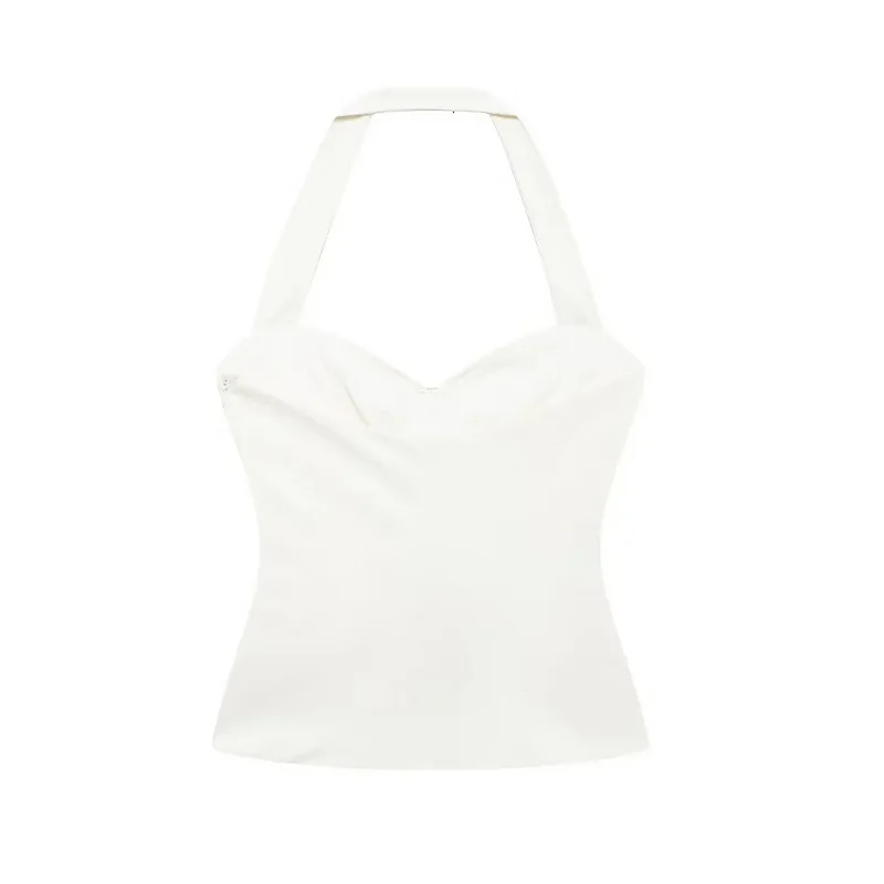 TRAF Top Women Y2k Summer Tanks&Camis Halter Top Ladies Fashion Casual Elegant White Sleeveless Backless Youth Women Tank Tops