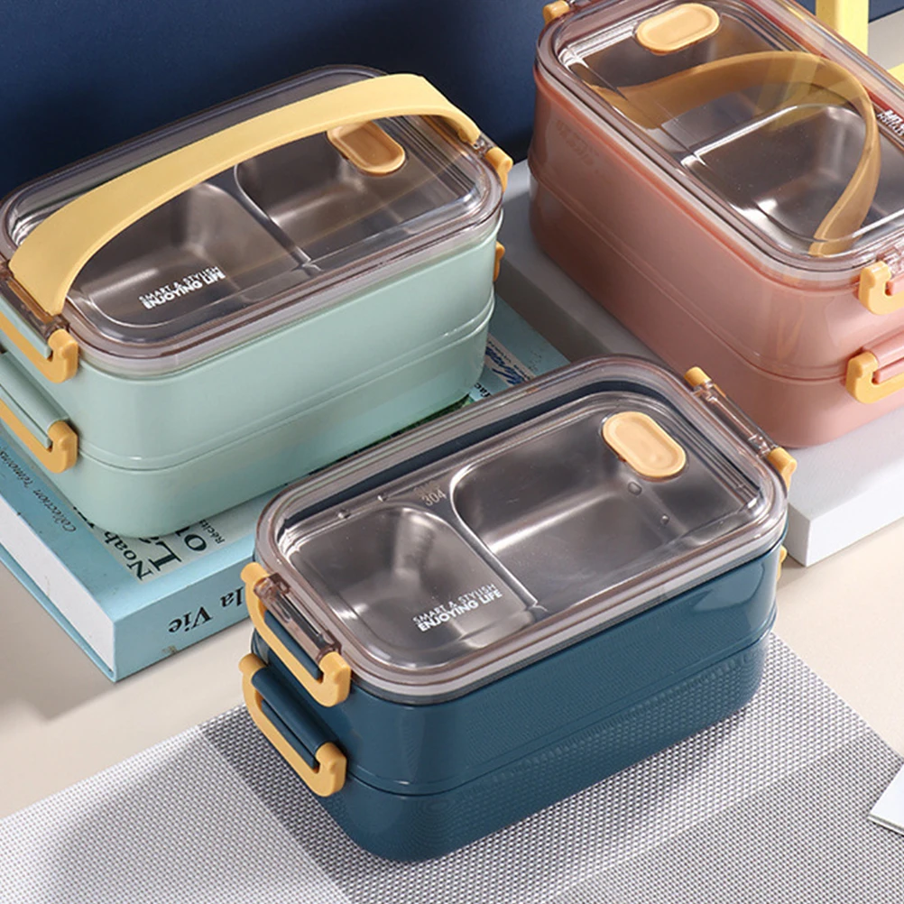 

Portable Stainless Steel Insulation Lunch Box Container Divided Grid Design Suitable Students Office Workers Thermal Food