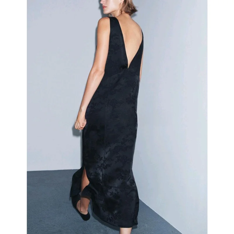 Inverno New American Sle Midi Dr V-Ne Svel Fiore Ricamo Orlo dritto Casual Poliestere Donna Dr 2025 Autunno