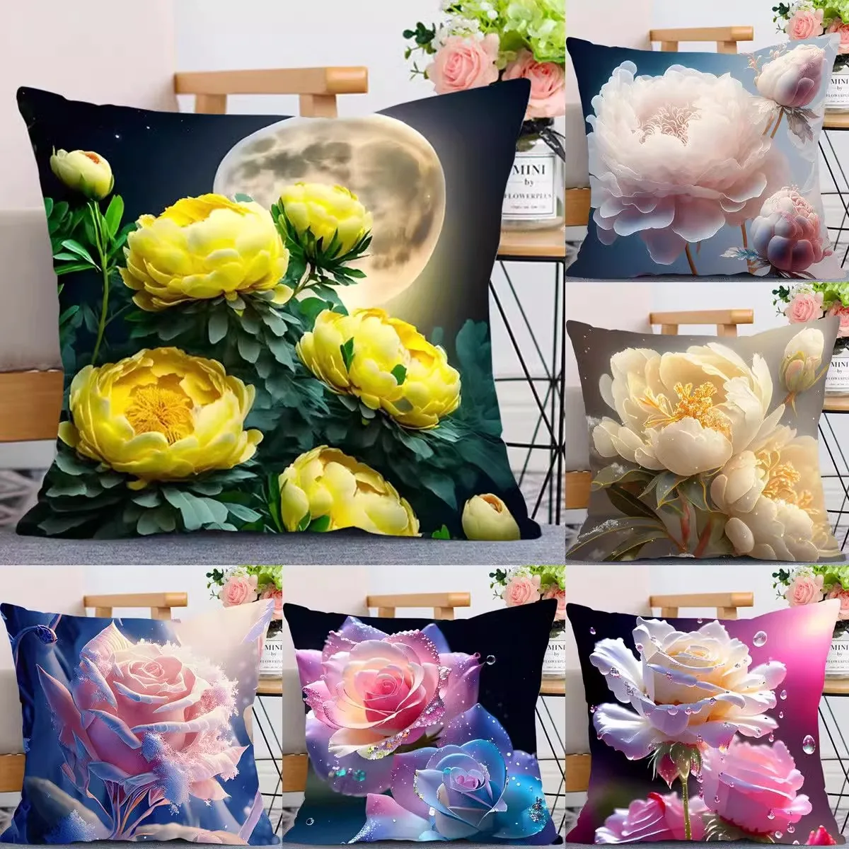 Rose Pillowcase Dormitory Decoration Office Living Room Sofa Home Pillowcase