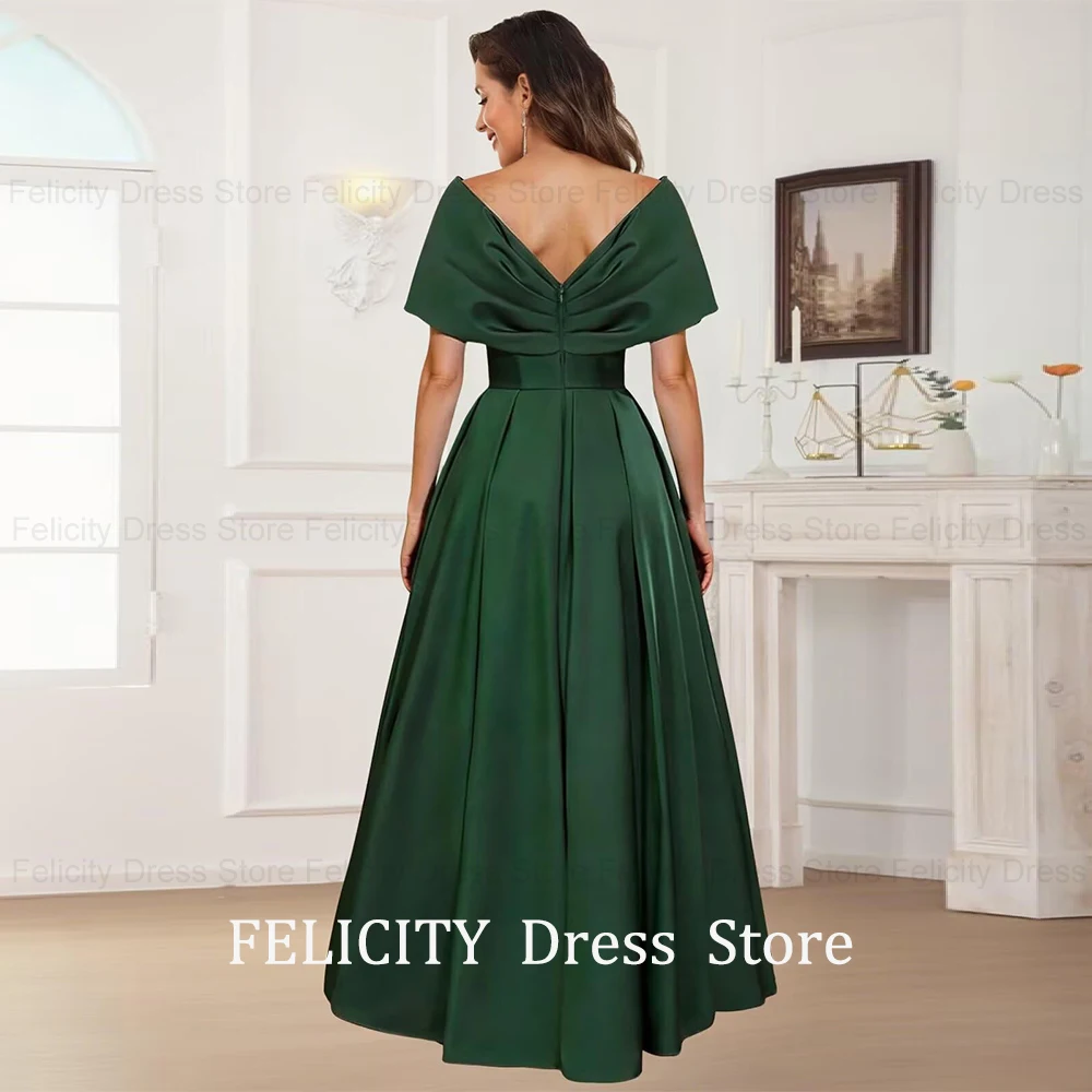 FELICITY Customized Fashion Satin Mother of the Bride Dress 2026 A-Line V-Neck Pleated Wedding Guest Dresses Long Evening Gowns