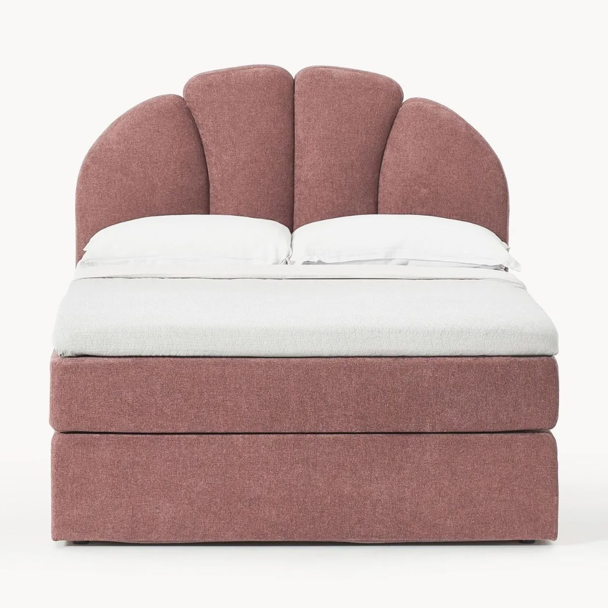 French Petal Luxury Modern Upholstered Bedroom Furniture Cream Style Shell Fabric Princess Bed King Size Wooden Frame Double Bed