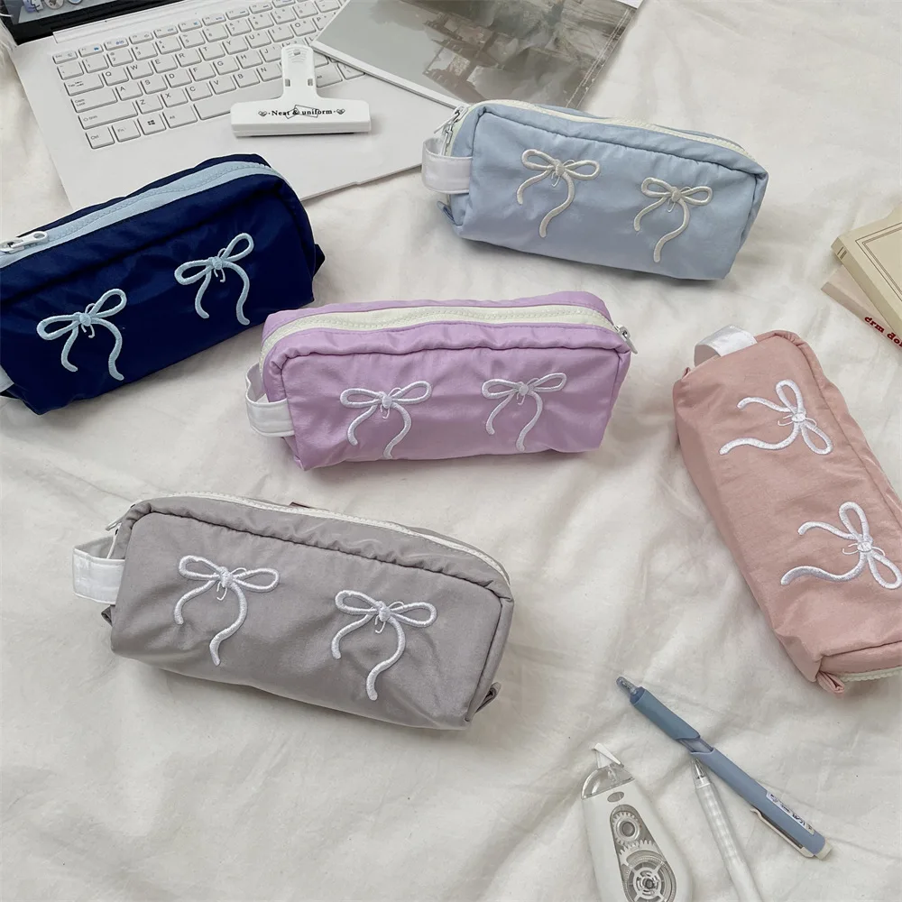 Pencil Case High Capacity Pencil Bag Pen Bag Bow Embroidery Stationery Box For Gift For Girls Students Students Gift For Girls