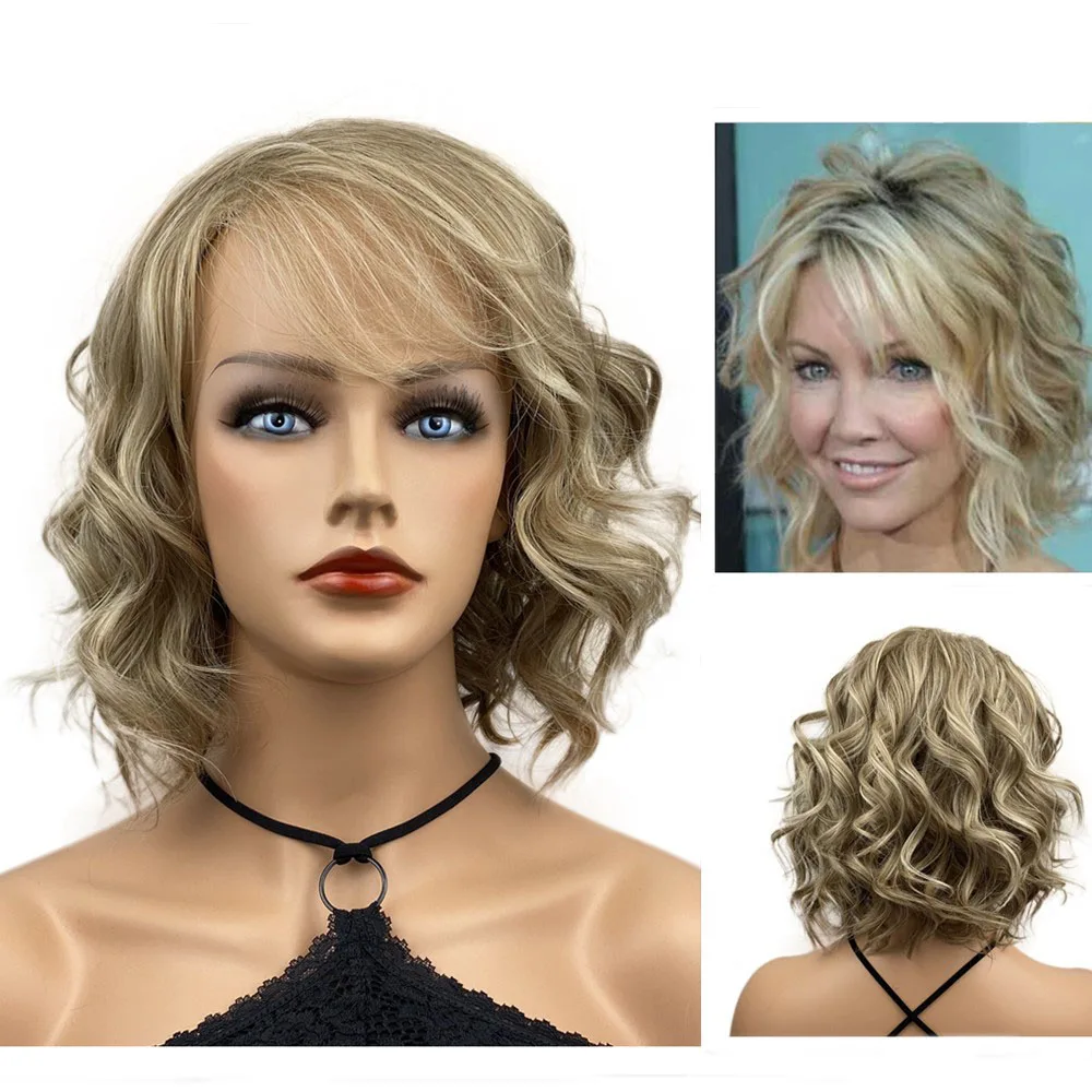 StrongBeauty Short Wavy Ash Blonde High Heat Ok Full Synthetic Wig for Women