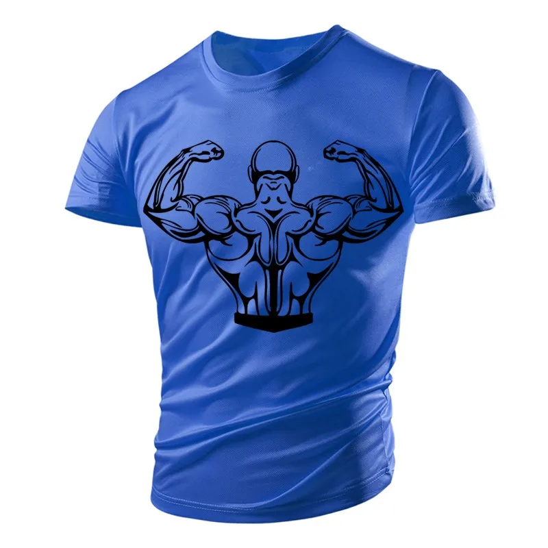 Street Fitness Iron Muscle Tough Guy T-shirt Hip-hop Casual Men's Light Running Quick-drying Sports High-quality Short-sleeved