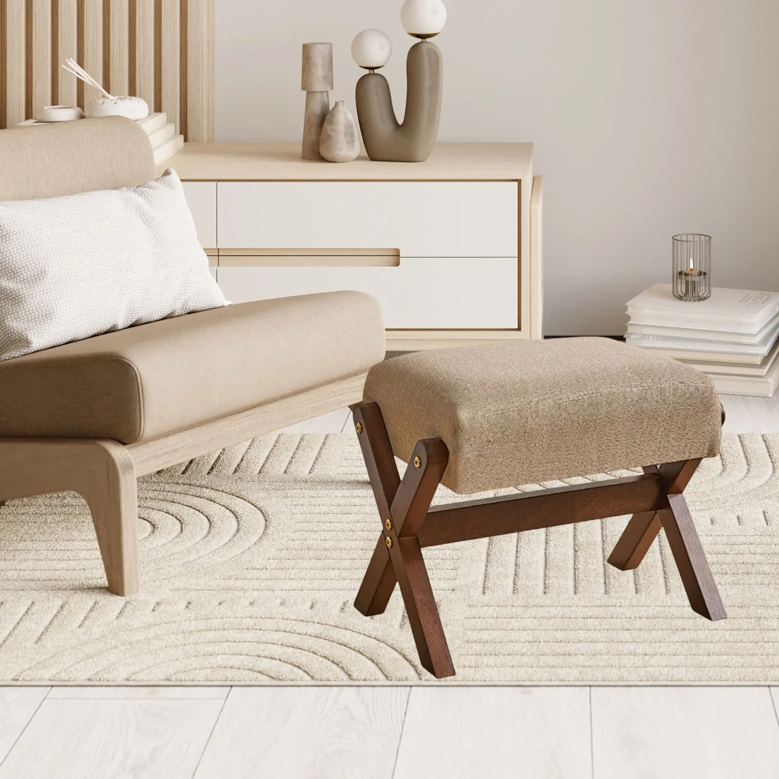 Wood Footstool Step Stool Furniture Foot Rest Apartment Cute Leisure Stool Sitting Stool Home for Bedside Dressing Room Entryway