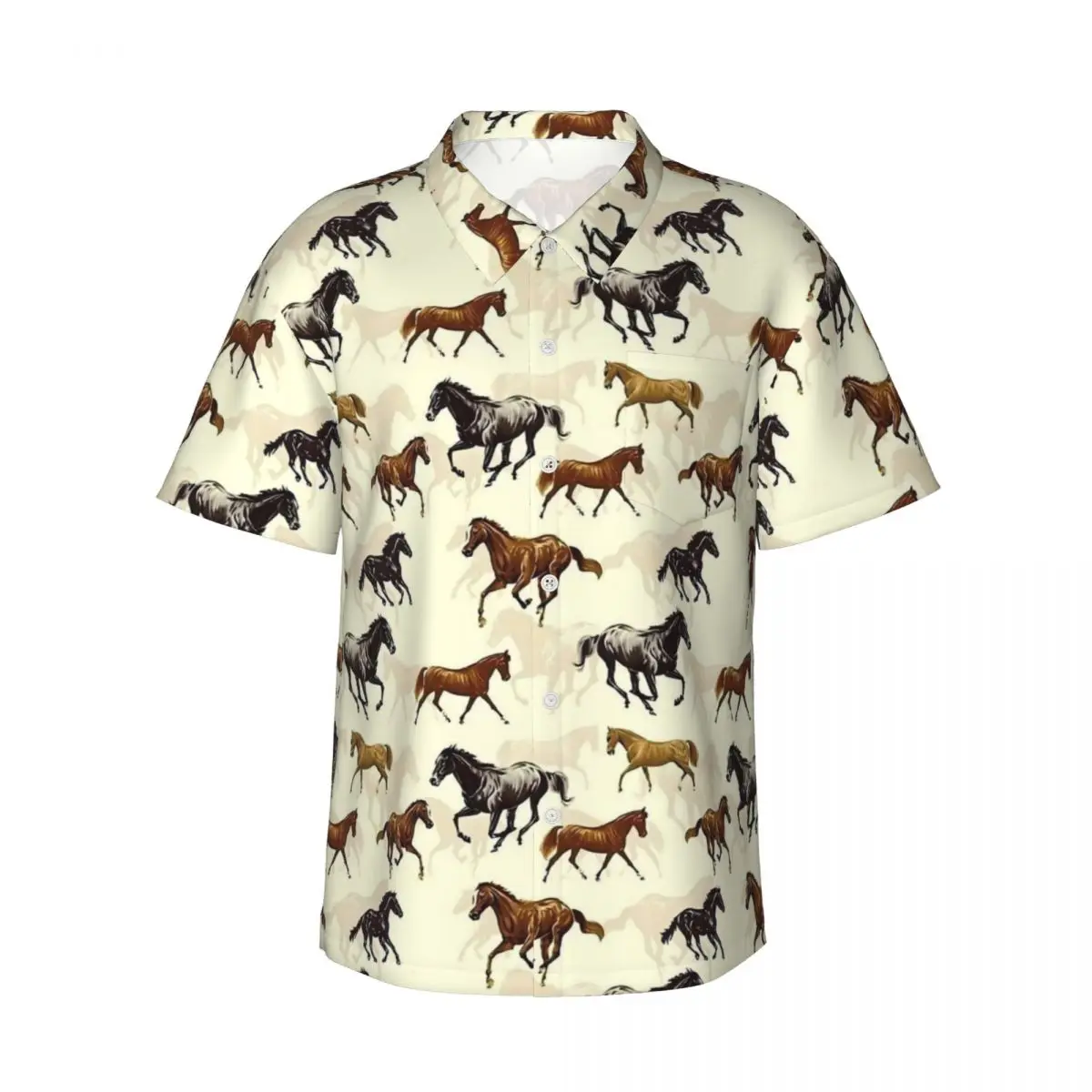 Horse Painting Hawaiian Shirt Men Beach Animal Print Casual Shirts Short-Sleeved Street Style Custom Cool Oversized Blouses