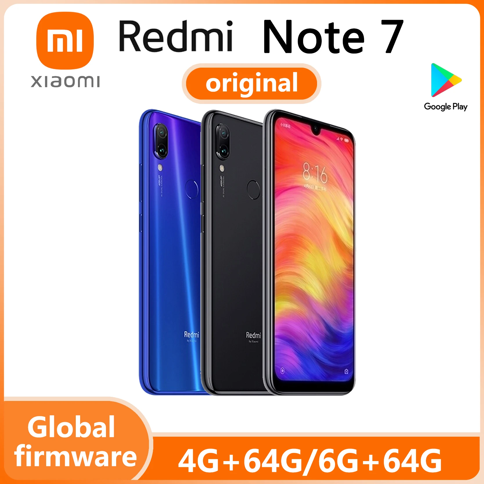 Original Xiaomi Redmi Note 7 Smartphone, Snapdragon 660AIE Android Mobile Phone 48.0MP+5.0MP Rear Camera Cellphone