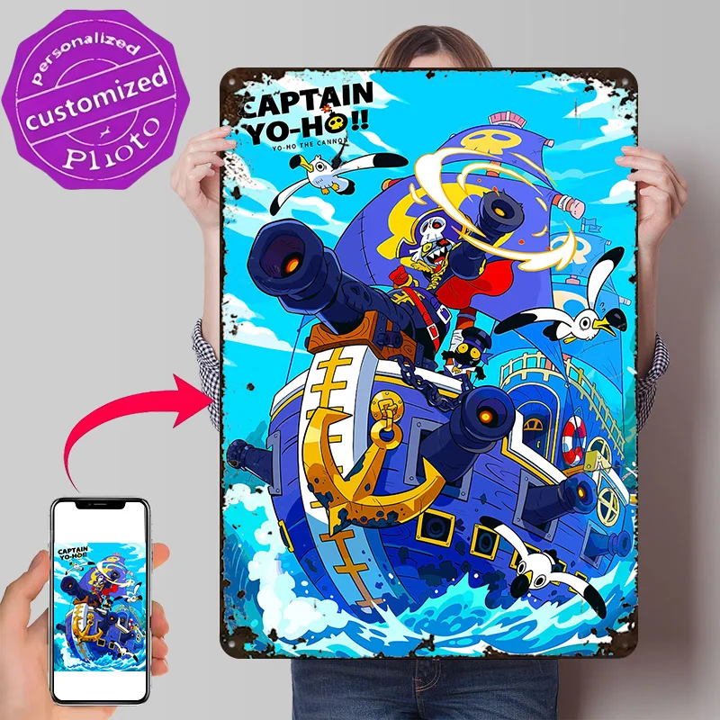 Captain Yo-Ho!! Yo-Ho the Cannon Personalized 3D Textured Metal Poster Wall Art Tinplate Sign for Home Decoration Ornaments Room