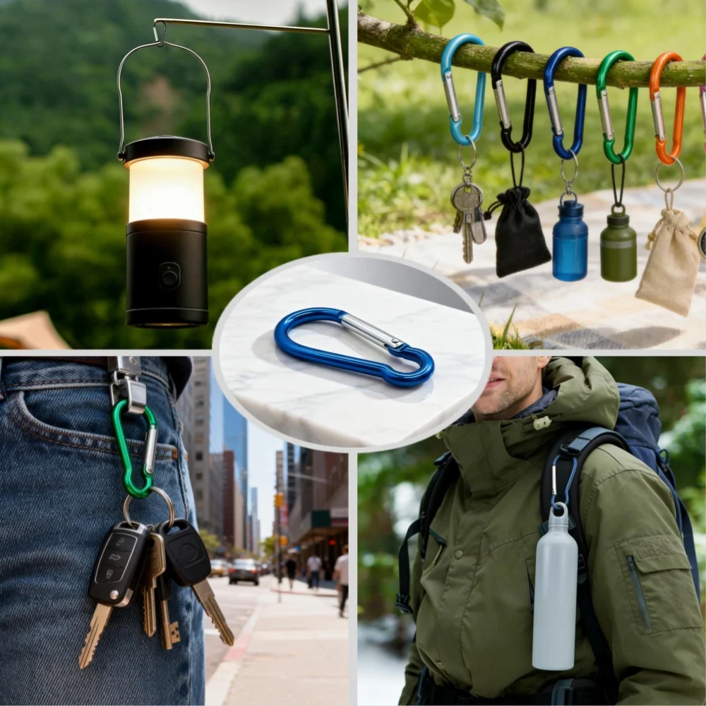 Bunter Aluminium-Legierung D-Karabiner Federclip Wasserflaschenhaken Schlüsselanhänger Rucksack-Schnalle für Outdoor Camping Wandern Klettern – Detail 6
