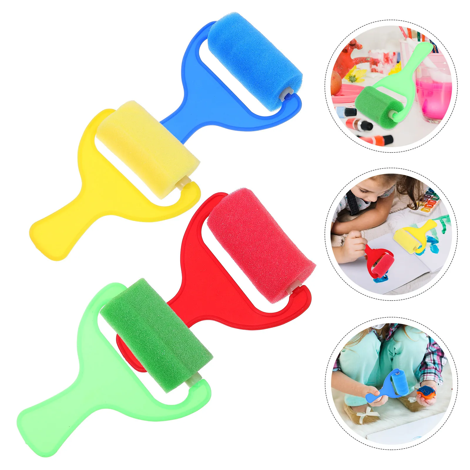 

4Pcs Portable Sponge Painting Roller for Kids with Comfortable Wide Handle Ideal for Acrylic Watercolor Gouache Oil Painting Art