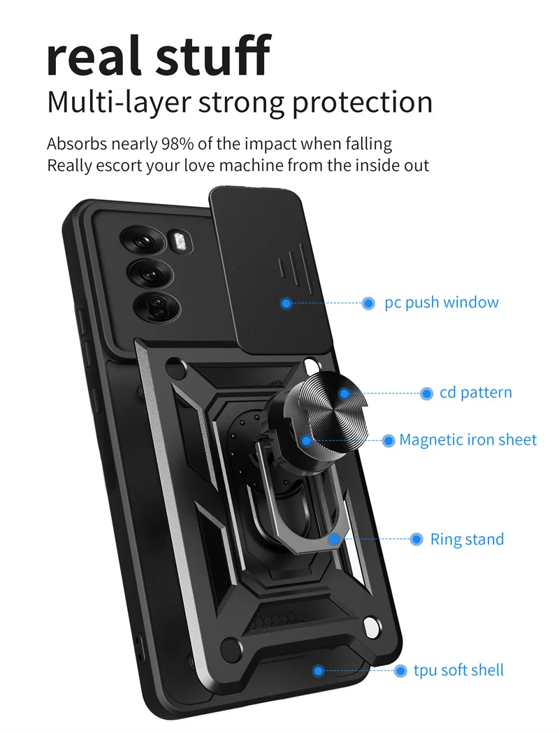 Shockproof Armor Phone Case For Oppo Reno 12 Pro Slide Camera Protect Funda For Reno 12 F 12F Reno12 Pro 5G Magnetic Ring Cover