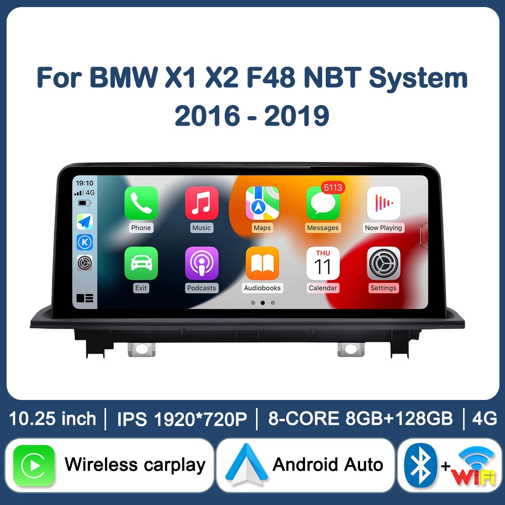 10.25 inch Android Car Radio Multimedia Player for BMW X1 X2 F48 2016 - 2019 NBT System Wireless Carplay GPS Navigation