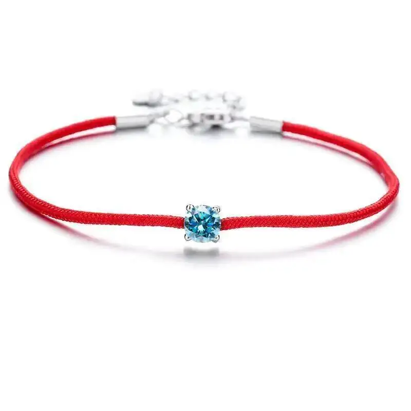 SG 0,5CT D-Farbiger Moissanit Rotes Schnur-Armband S925 Silber Verstellbares Glücksarmband für Damen und Herren – Detail 6