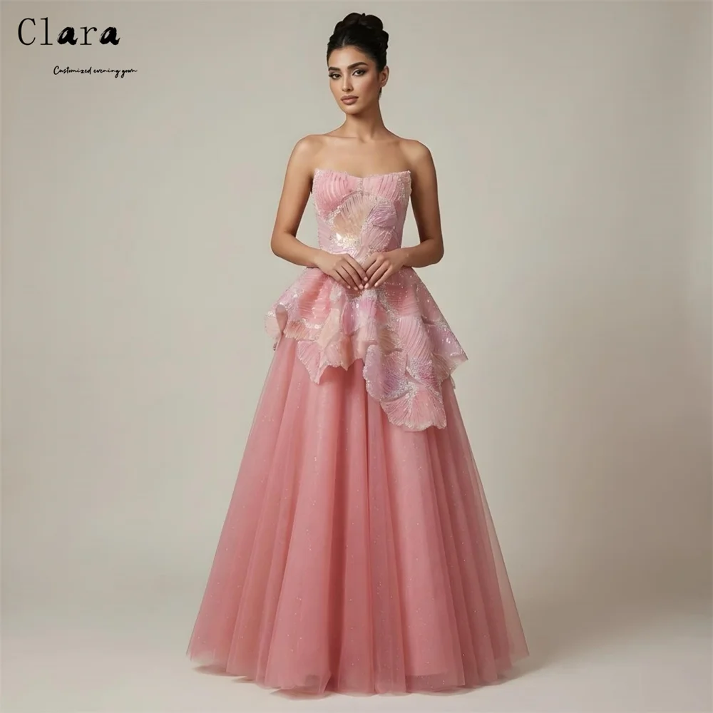

Clara Custom Flowers Embroidery Shiny A Line Evening Dresses Ladies Wedding Guest Luxury Dress Evening 2025 Woman Party Dresses