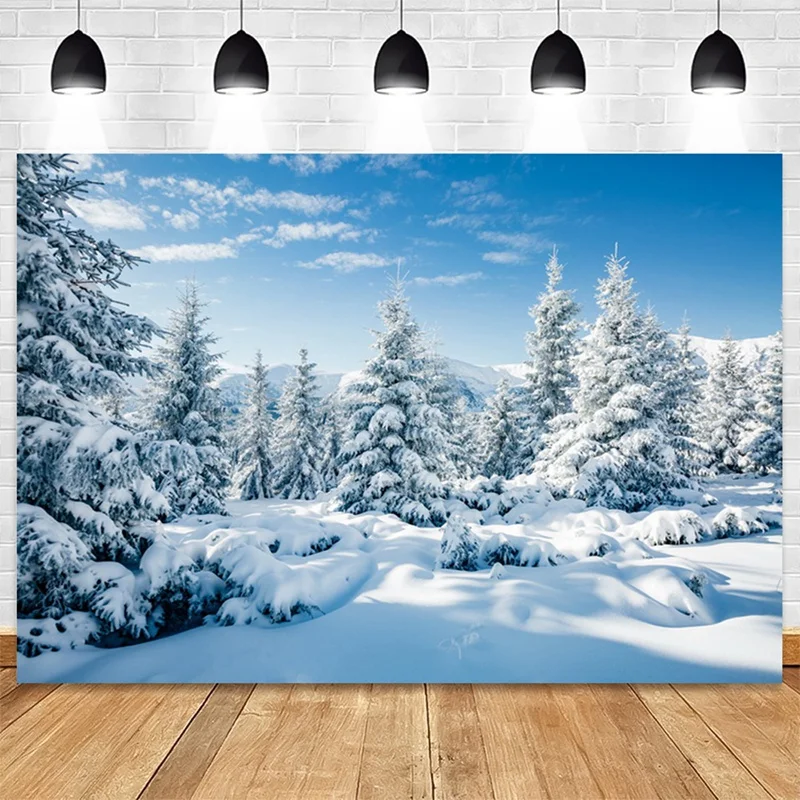 210X150cm Winter Snow Background Cloth Snowflake Christmas Tree Glitter White Forest Party Photography Backdrops, D Easy Install