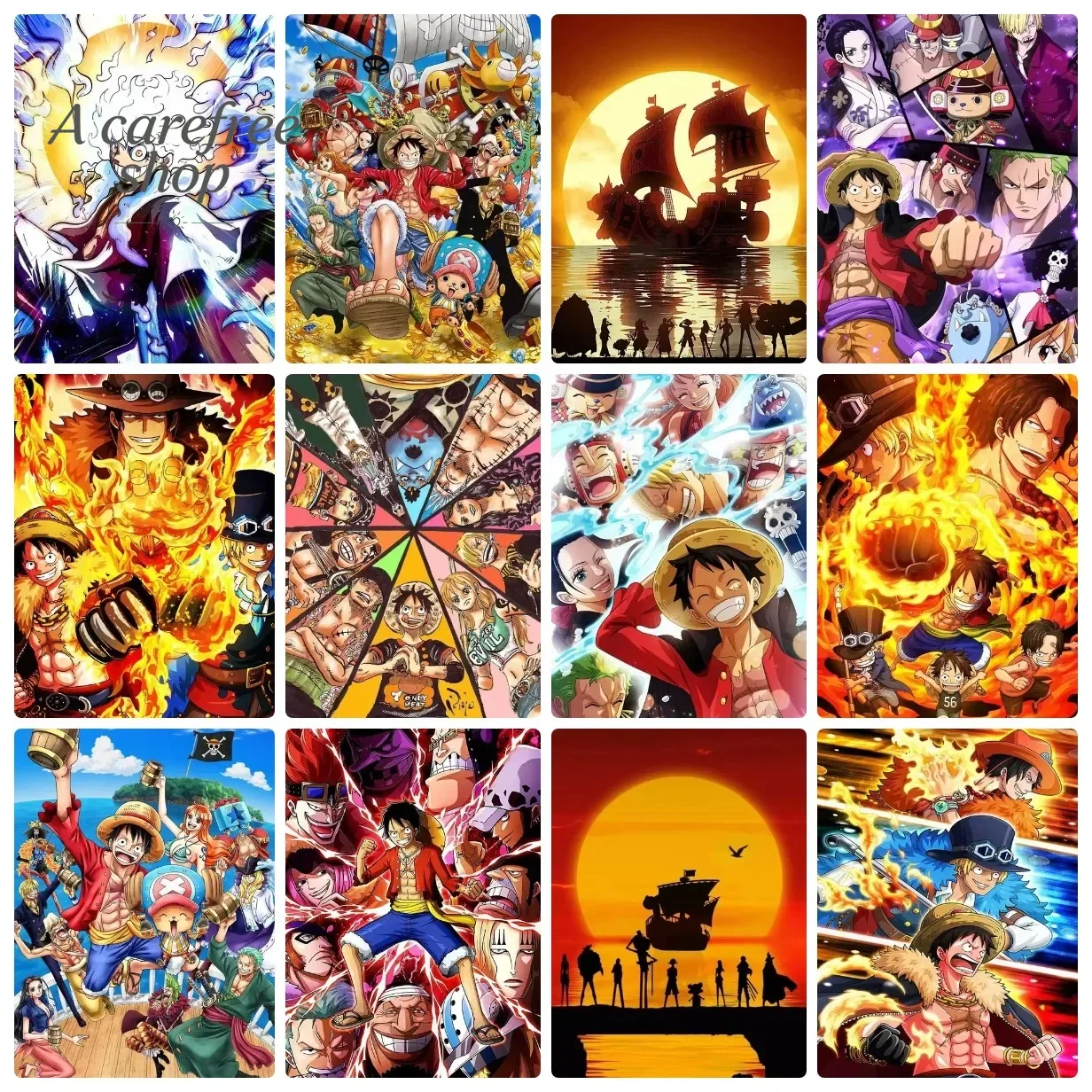 New Japan Anime One Piece Luffy Canvas Wall Art Print, Pirate Character Poster Unframed Painting for Bedroom Dorm Home Decor