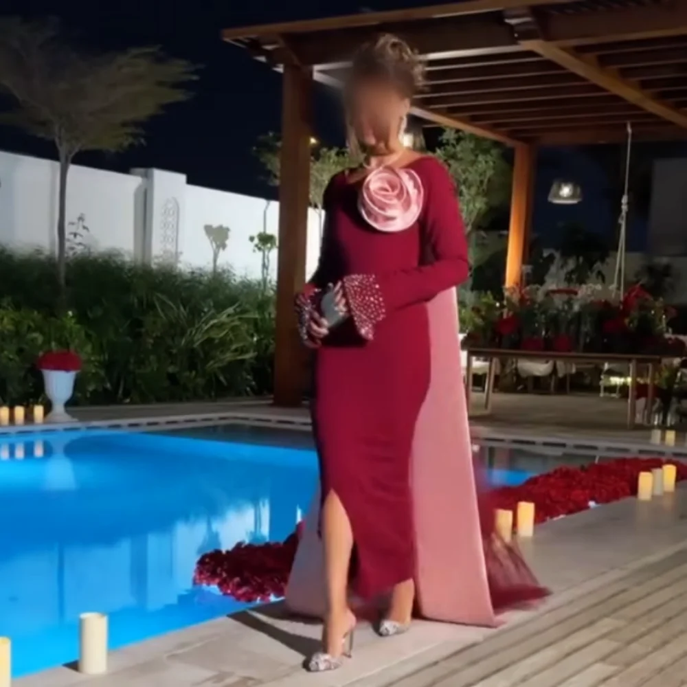 Maßgeschneiderte elegante Faltenblume mit langem Schal und V-Ausschnitt, Etui-Midikleider, maßgeschneiderter Anlass, formelles Abendkleid, Partykleid