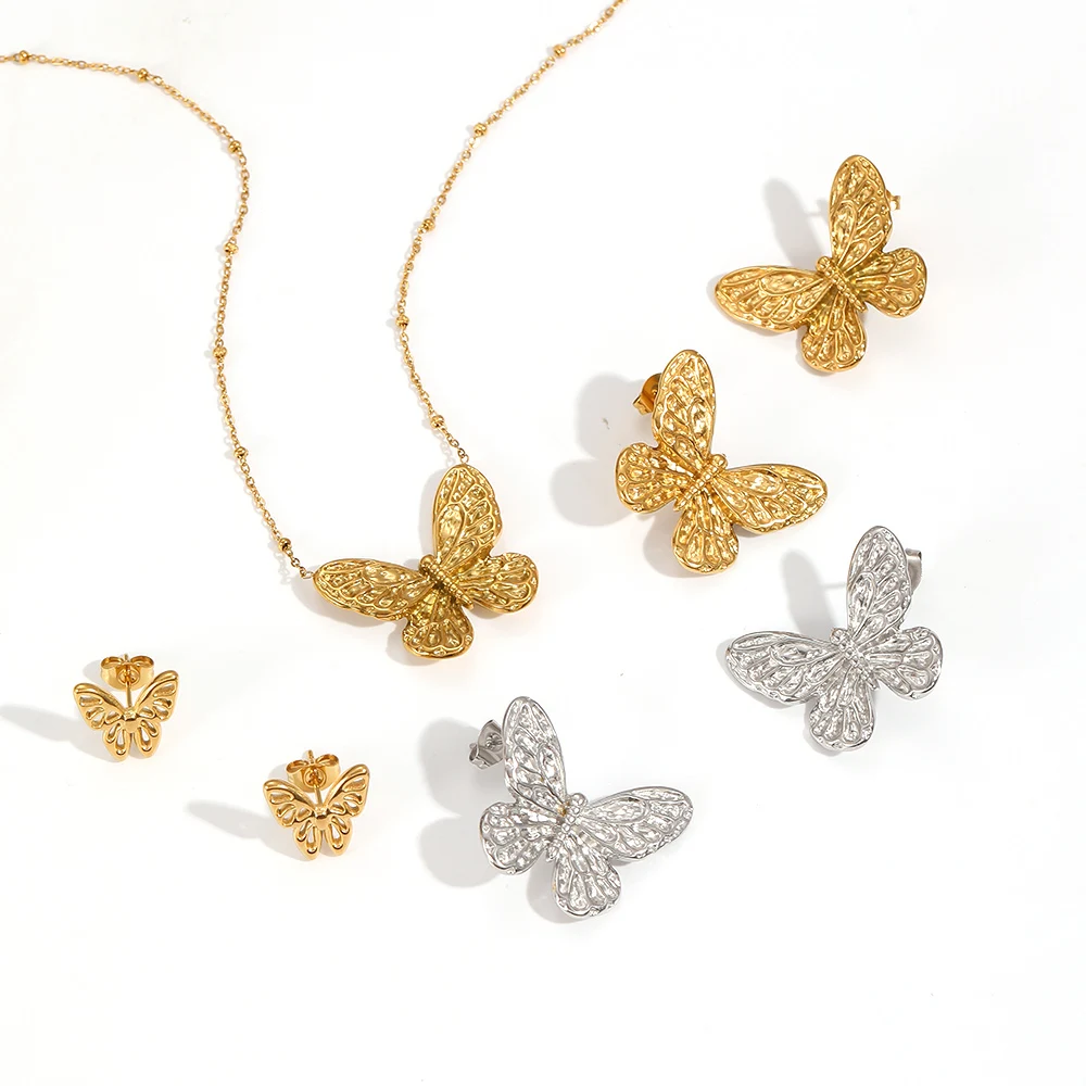 Modische Edelstahl-Ohrstecker mit 18k Goldplattierung in Schmetterlingsform für Damen und Mädchen, Schmuck-Geschenk-Ohrringe – Detail 5