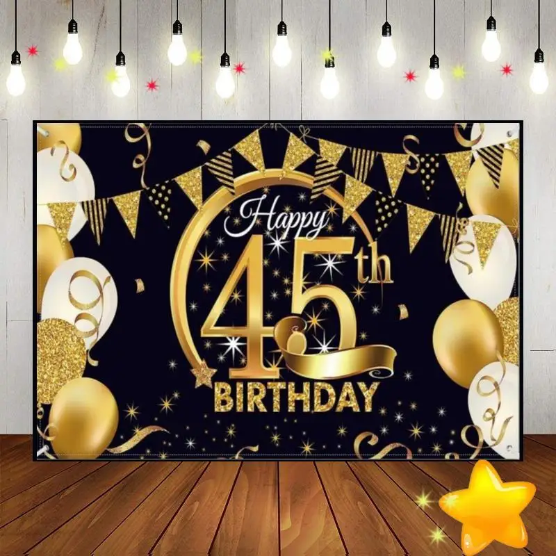 Happy 42th43th44th45th50th Birthday Background Silver and Navy Blue Photography Black Gold Photo Golden Smash Cake Succulent Sty