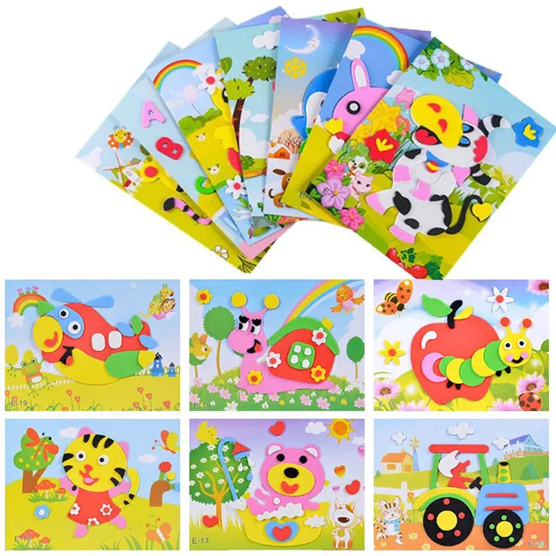 10Pcs DIY Creative Cartoon Animal 3D EVA Foam Sticker Puzzle 20 Style Handmade Early Learning Educational Toys For Children Gift