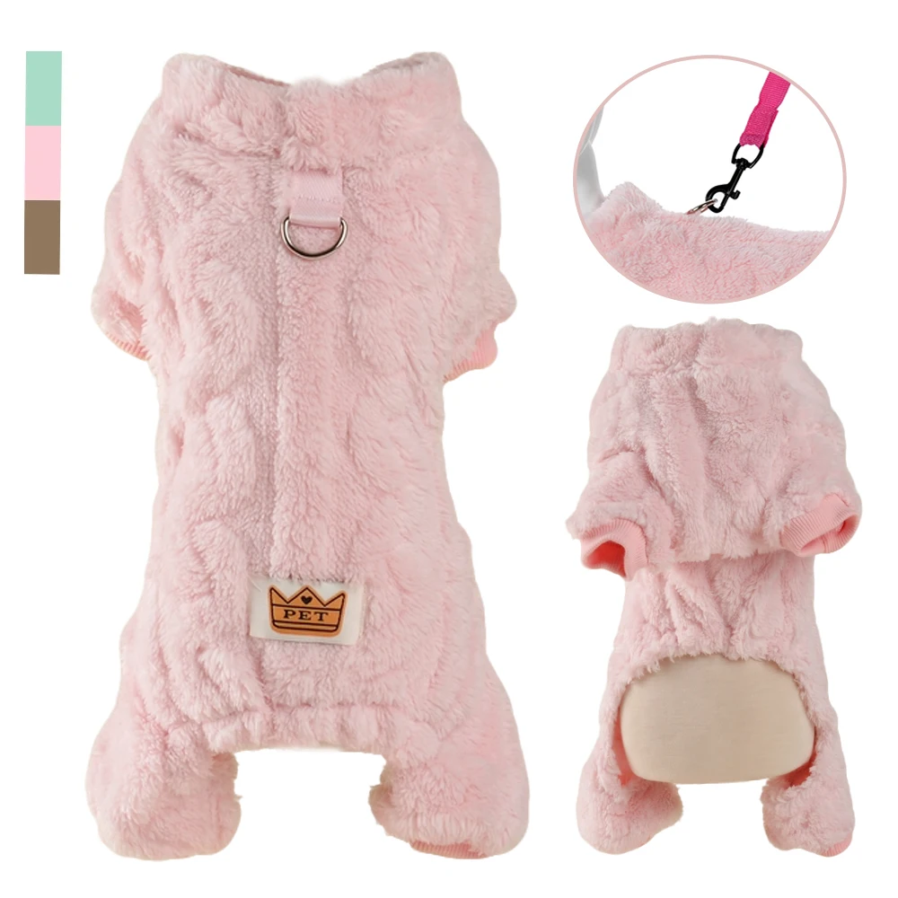 Warme Plüsch-Hundekleidung, Winter-Haustier-Jumpsuit, Weiches Fleece-Vierbein-Outfit für Kleine und Mittlere Hunde, Katzen, Welpenmantel mit Leinenring