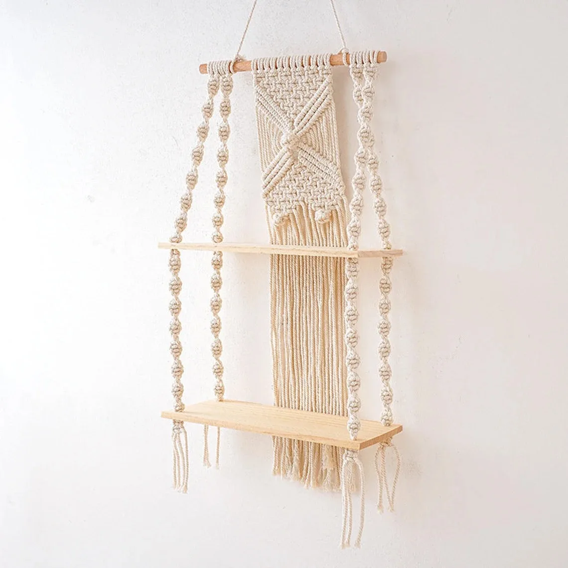 Macrame Wall Hanging Shelf Boho Home Decor Shelves On Wall Wood Decoration for Bedroom Living Room Nursery Christamas Gift