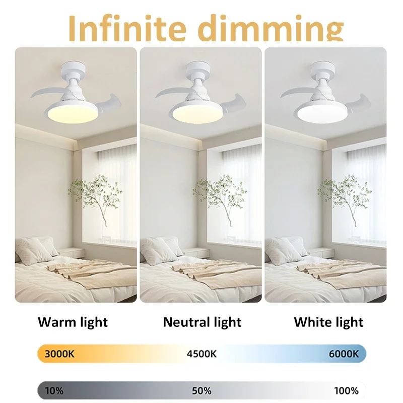 Ceiling Fan Light APP Remote Control Retractable Blades Fans with Light E27 Socket 4 Speed Dimmable Timing Bedroom Living Room