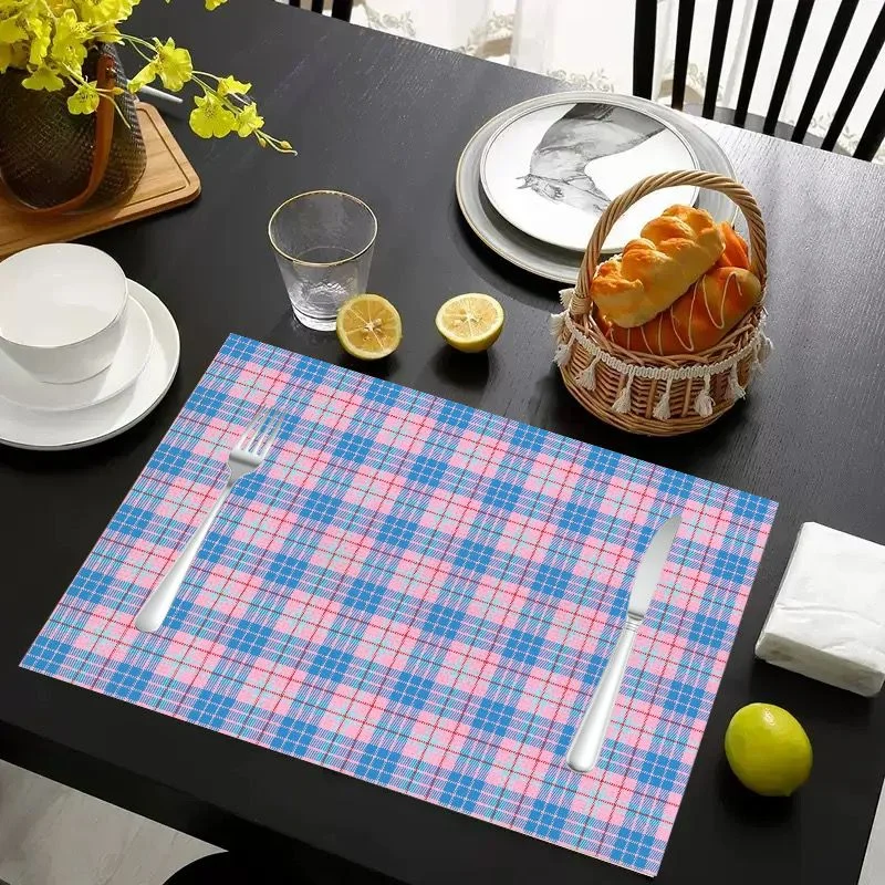 VIKAMA Christmas Placemat Red Brown White Plaid, Waterproof Oil-Proof Heat-Resistant Dining Table Mat for Holiday Home