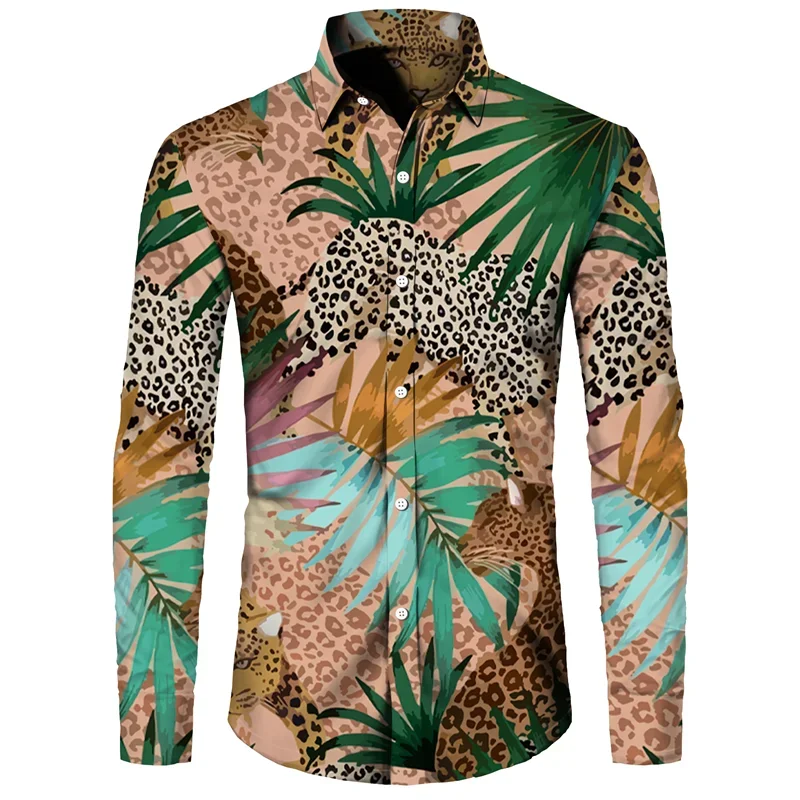 New Leopard Shirt Men Casual Slim Fit Long Sleeve Men Cool Print Shirt Camisa Social Prom Party Shirt Cool Popular Tops Clothes