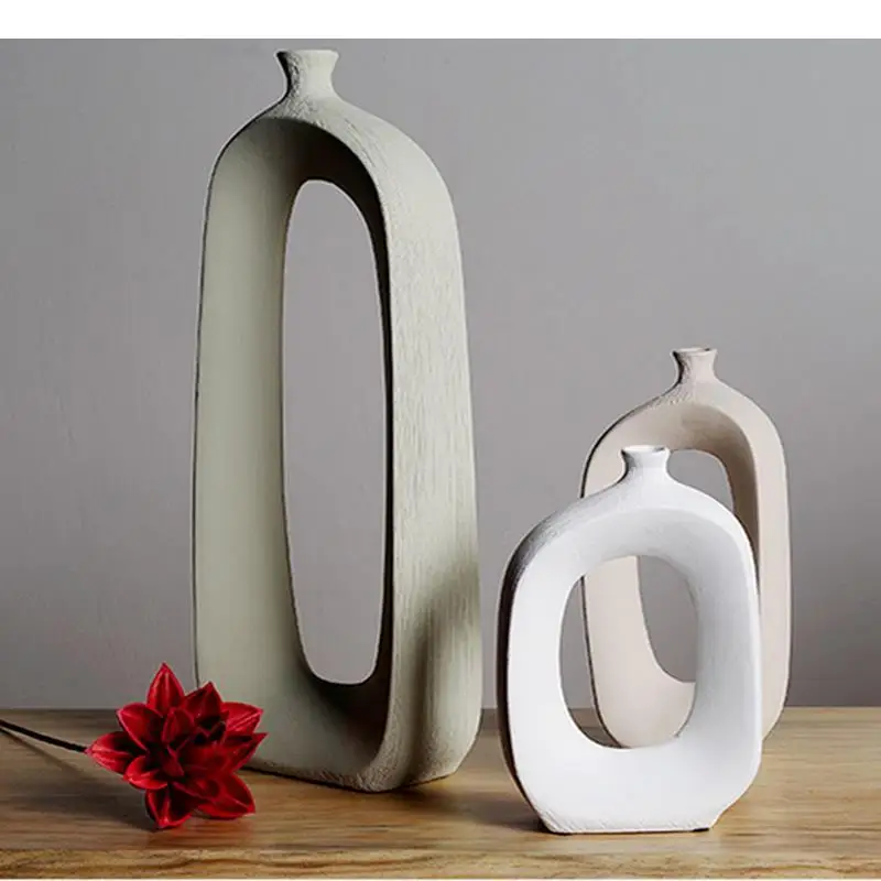 Nordic simple ceramic stem flower Hollow vase Floral ornaments Home living room countertop decoration insert