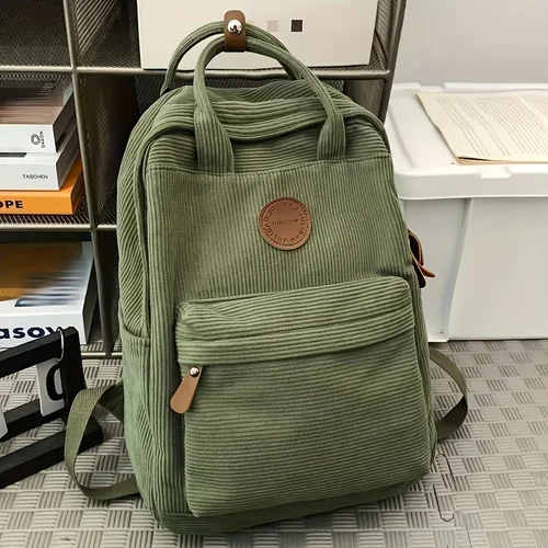 Mochila casual de pana para adolescentes, 14 compartimentos para computadora portátil, bolso para escuela secundaria y universidad con bolsillo con cremallera, mochilas para la escuela