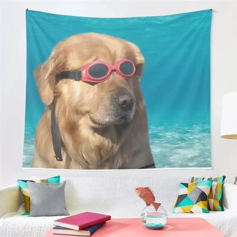 Grappige Hond Wandtapijt Meme Muur Hangende Hond Zwemmer Voor Woonkamer/Slaapkamer/College Slaapzaal/Verjaardagsfeestje Wandtapijt