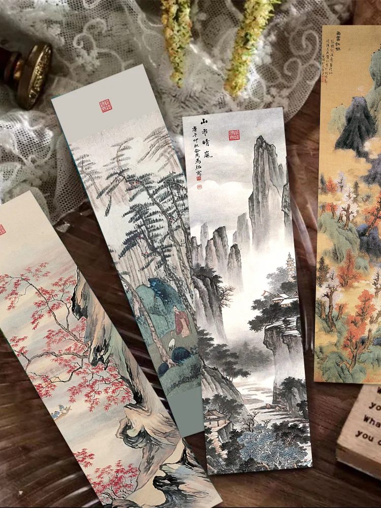 30pcs Chinese bookmark Ancient ink and landscape painting Reading page logo Diary notebook book mark card Student creative gift