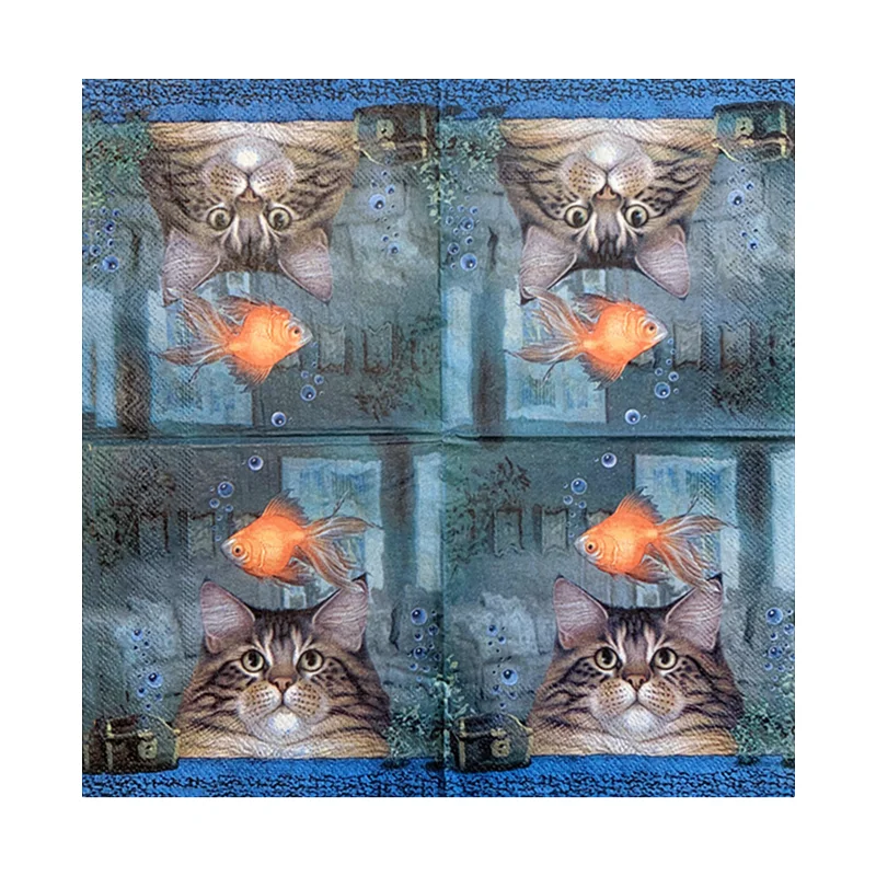 20Pcs/Bag Cute Cat Goldfish Decoupage Paper Napkins Creative Animal Paper Tissues for Party Tableware Xmas Supplies 25x25cm Hot