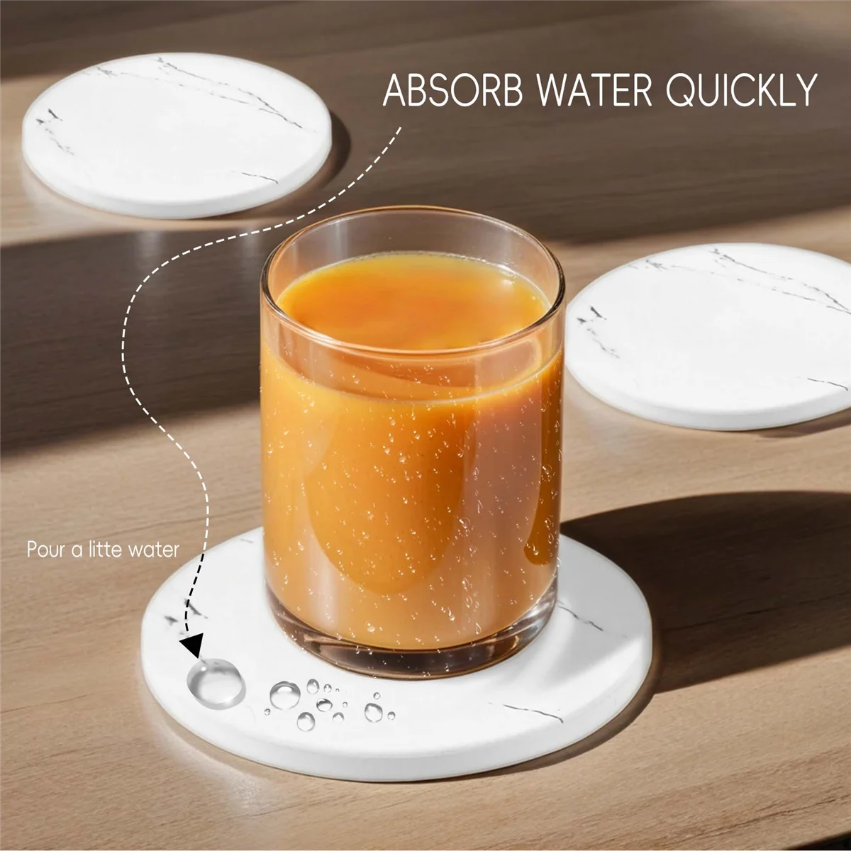 

Coasters for Drinks, Ceramic Stone Coaster Set with Metal Holder Stand, Cork Base, Marble Surface Pattern Set of 6 White HOT