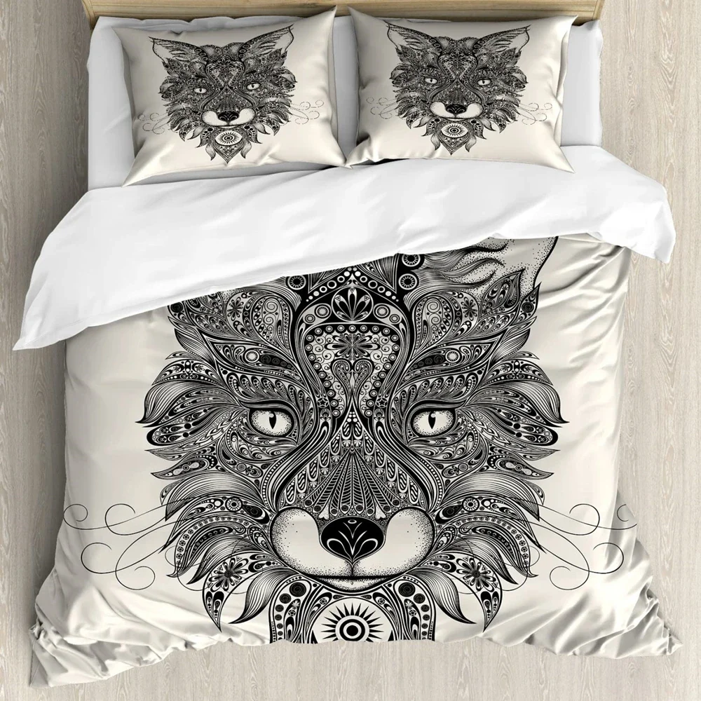 Viking Celtic Duvet Cover Set, Celtic Knot with Tridents Forest and Mountains Scandinavian Germanic Culture,Bedding Sets Decor