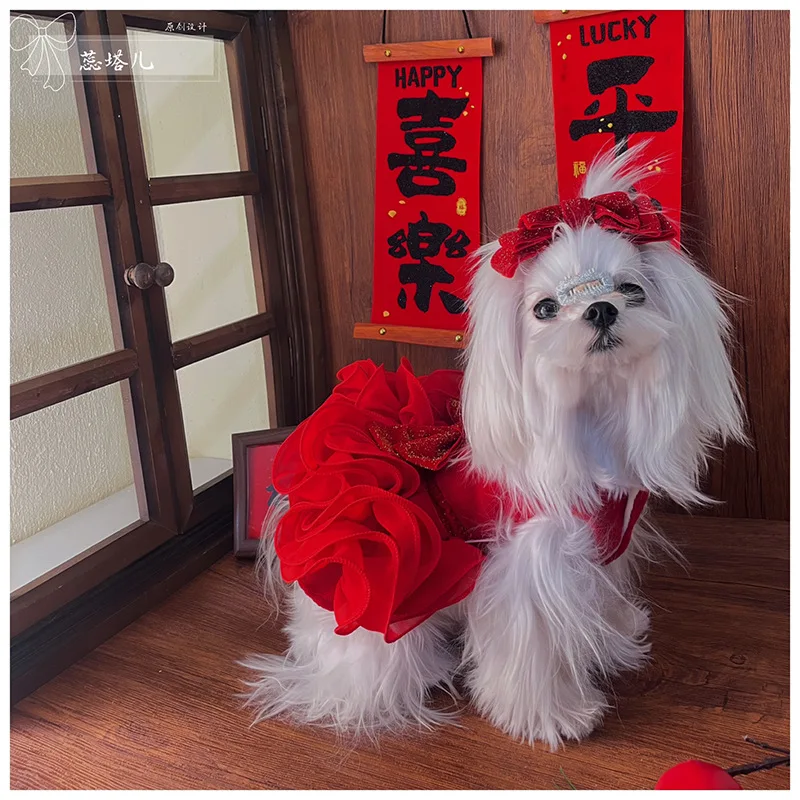 Winter Luxury Red Dress Pet Dog Clothes Cotton Lace Thick Plush Princess  Dress For Small Medium Dog Holiday Party Puppy Skirts - AliExpress 15