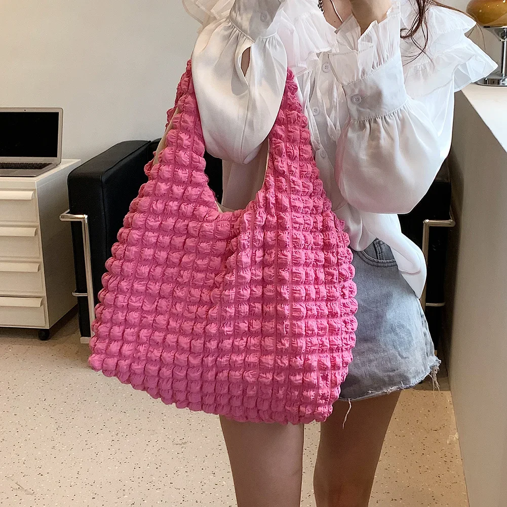 

Quilted Padded Handbags for Women Bubbles Cloud Shoulder Bag Female Pleated Cloth Tote Bag Ruched Handbag Casual Shopping Bags