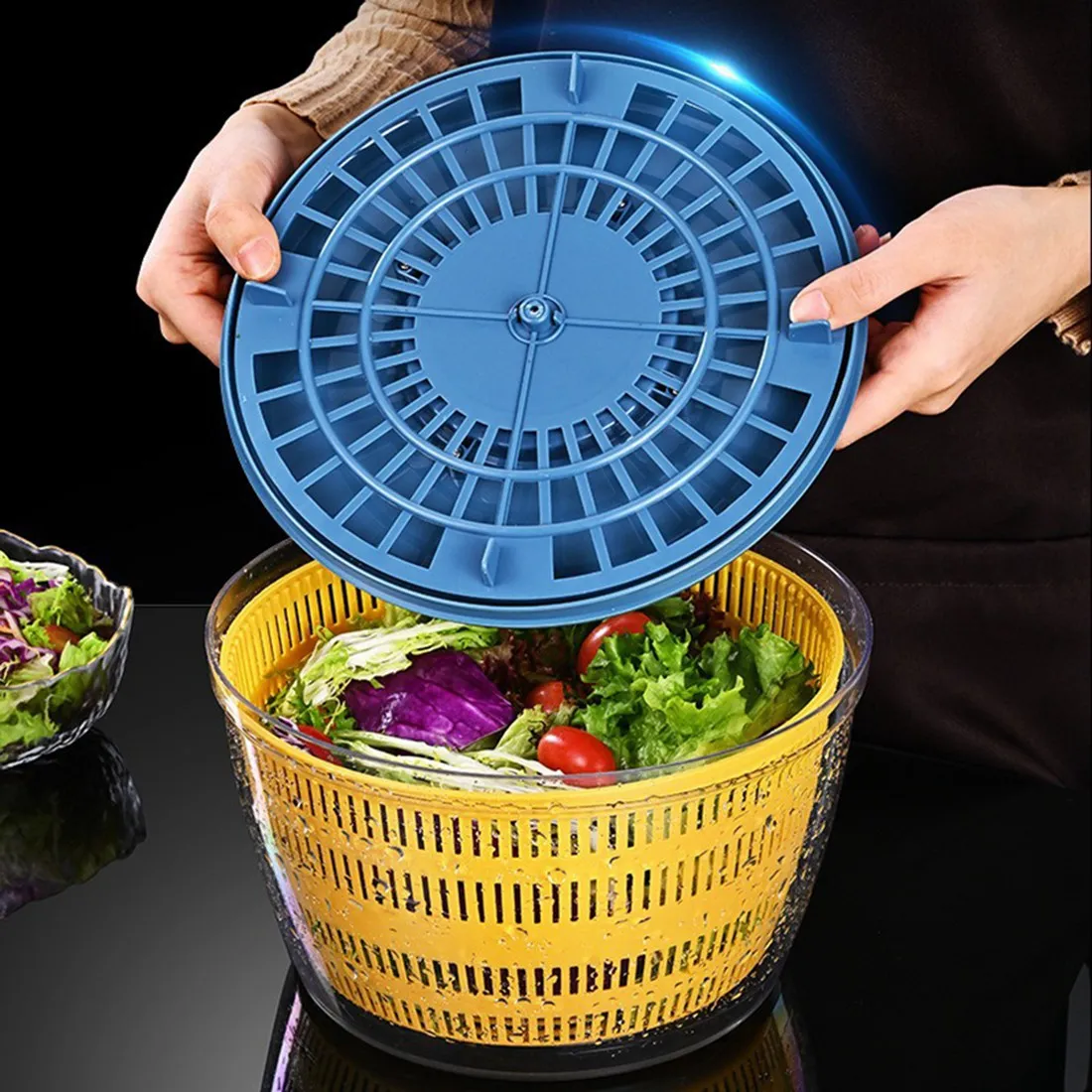 

AB39-Electric Dryer Salad Spinner Dehydrator Multifunction Fruits Draining Basket USB Charing Kitchen Drainer