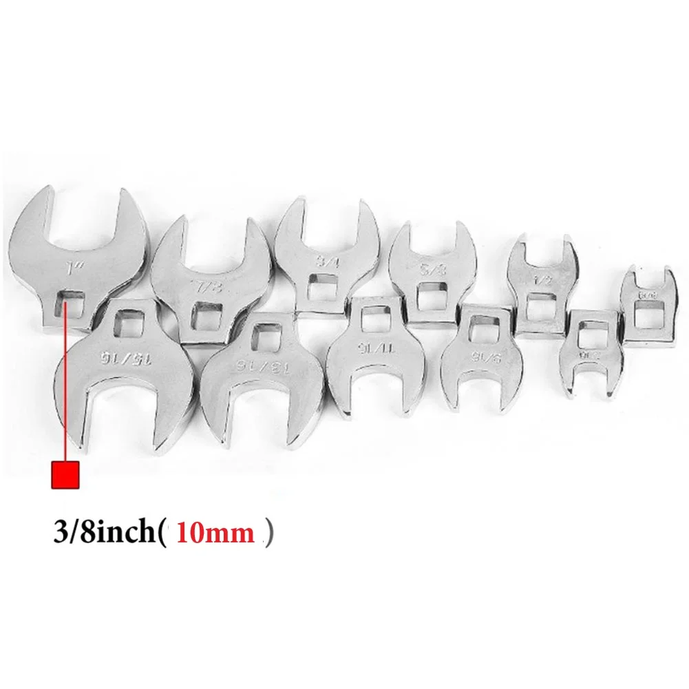 11-Piece 3/8-Inch Drive Crowfoot Wrench Set SAE/ 3/8 To 1 Inch Open End Spanner Chrome Plated Carbon Steel For Automotive Repair
