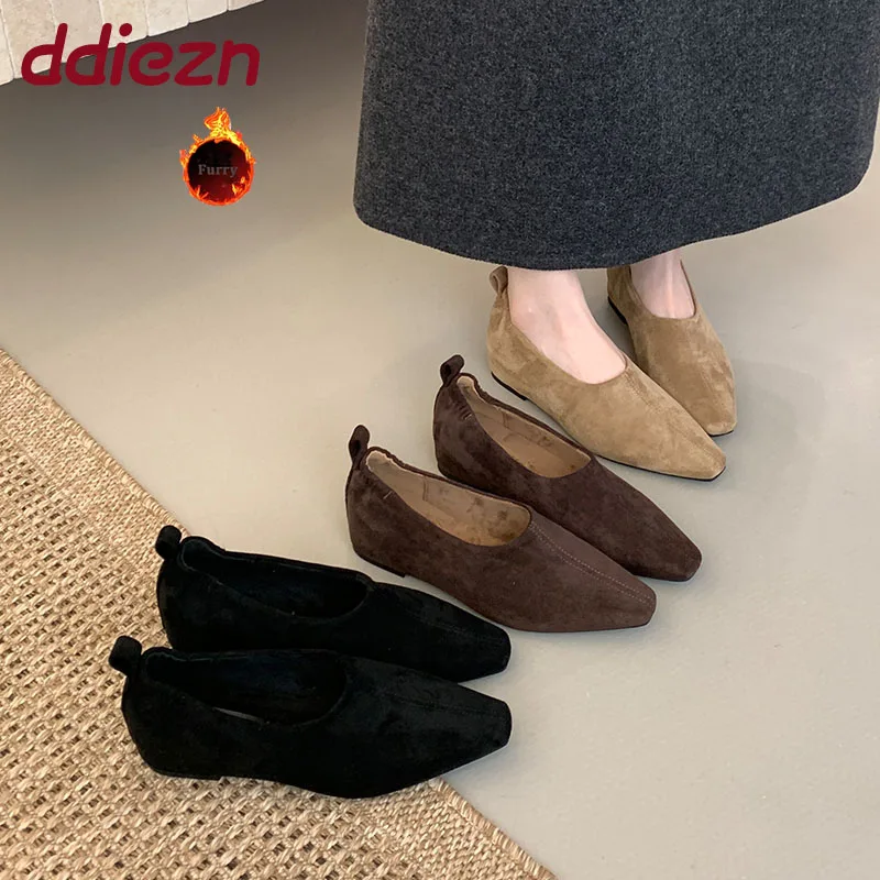 

Fashion Fluffy Women Winter Flats Shoes New In 2026 Female Pointed Toe Footwear Ladies Flats Slip On Shoes