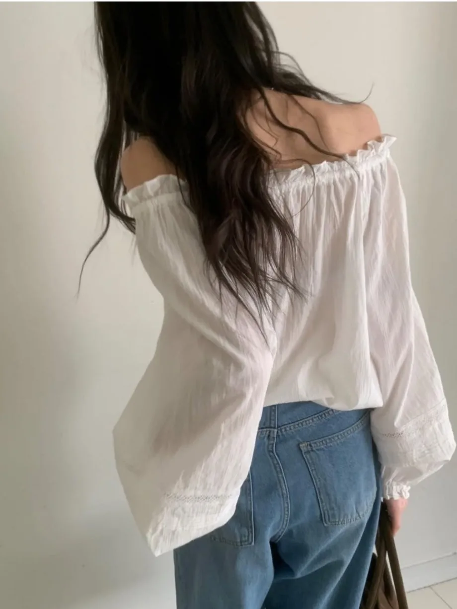 Stunning Korean Style Long Sleeve Hollow out One Shoulder Beautiful Women's Shirt Chic Autumn New Arrival Fairy Tale like Top