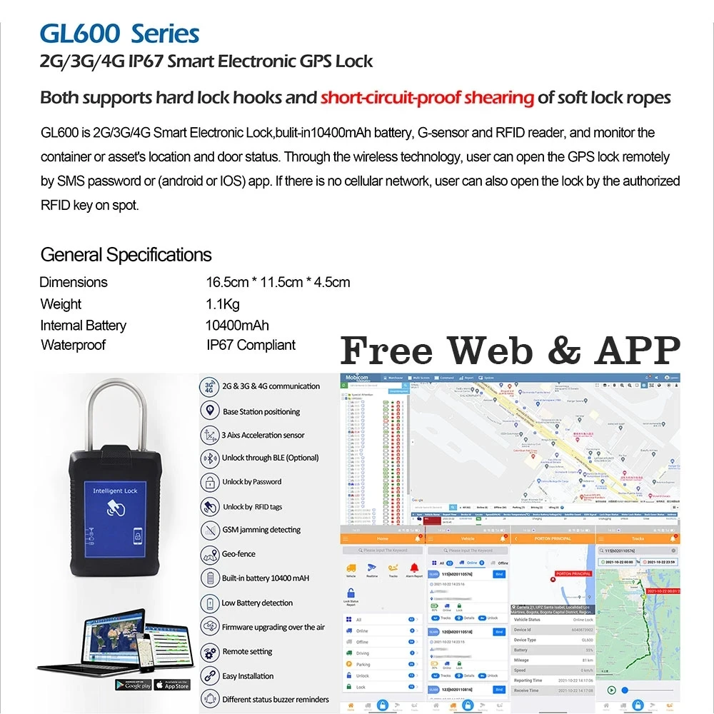 Smart Lock GPS 3G per contenitore con tracciamento in tempo reale e blocco logistico per porta con sblocco remoto APP