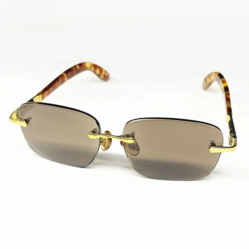 Pure Crystal Stone Donghai Glasses Frameless Rectangular Sunglasses Outdoor Driving Cool Eye Nourishing Brown Men SUN GLASSES