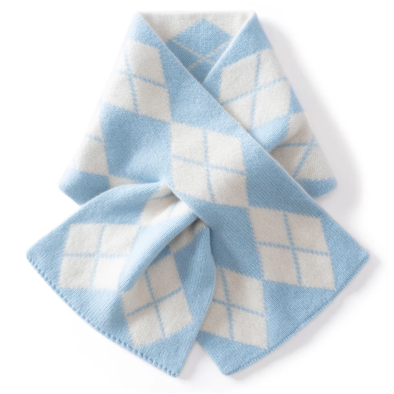 KOIJINSKY 100% Pure Cashmere Argyle Scarf 82×18cm No-Tie Soft Warm Neck Warmer for Women Winter Daily Wear Gift
